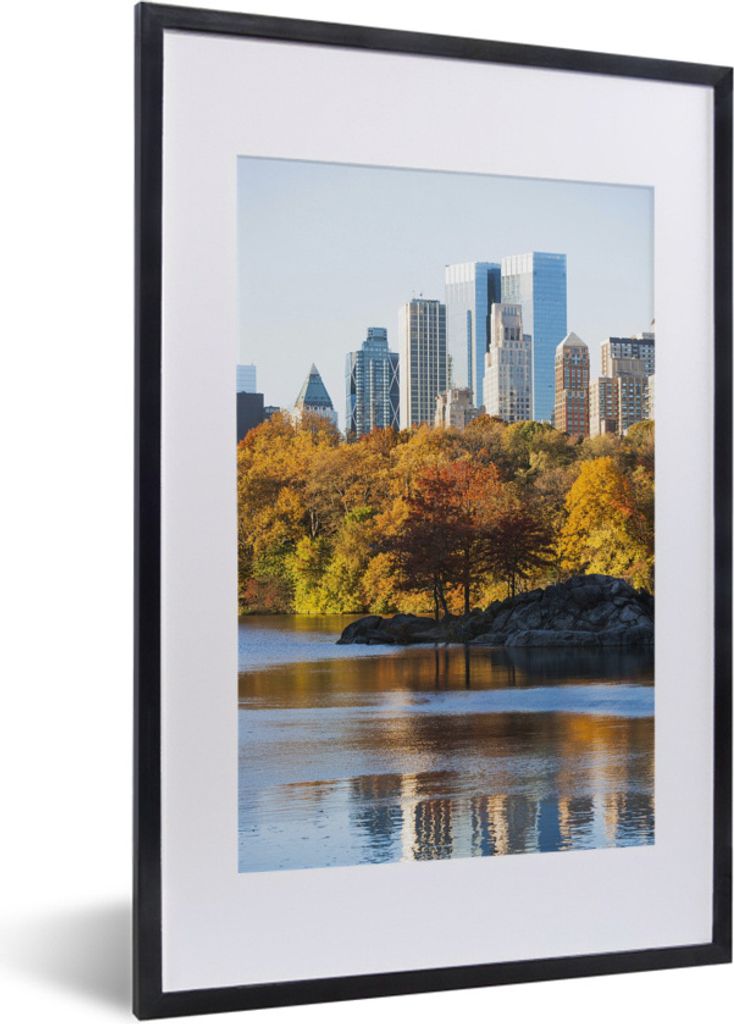 MuchoWow Gerahmtes Poster New York - Central Park - Herbst 40x60 cm - Poster mit Schwarzem Bilderrahmen Wandposter Rahmen Foto Bilder - Poster in...