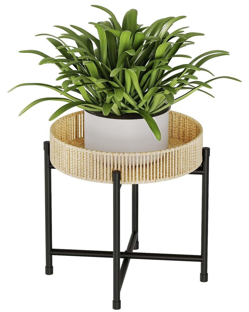 Runder Pflanzenständer aus Rattan, Pflanzregal, Pflanztisch, handgeflochtener Beistelltisch aus Seil, Couchtisch für kleine Räume, eleganter Blu...