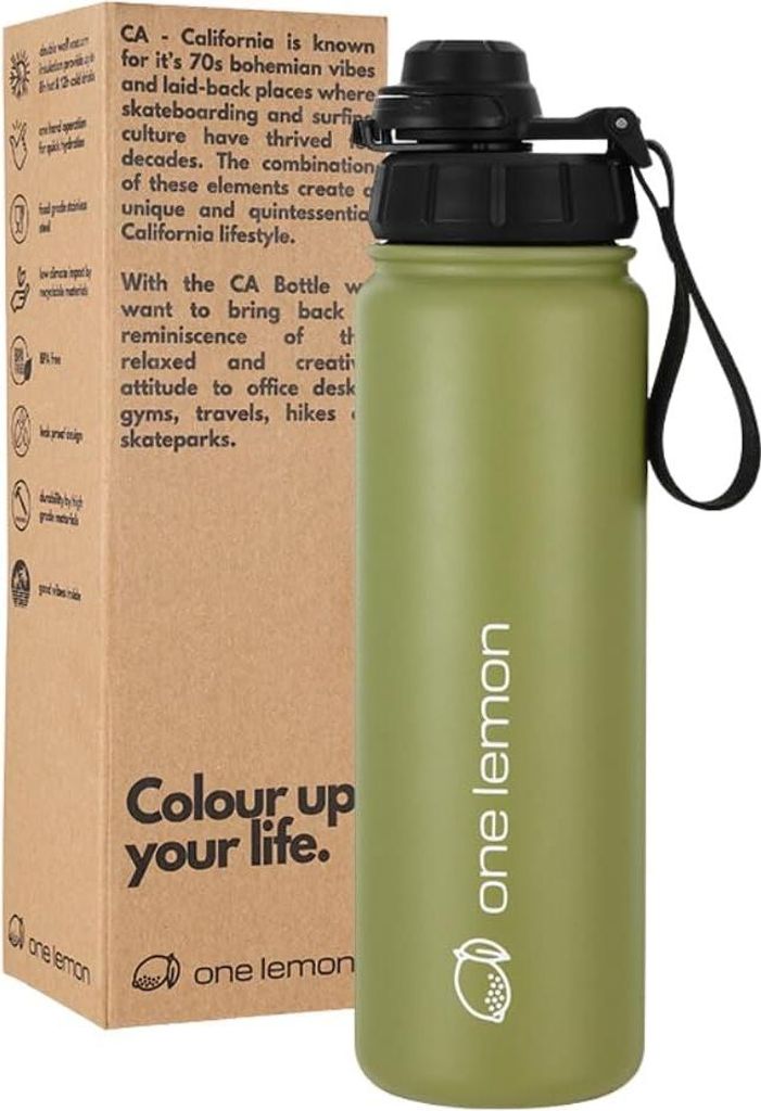 one lemon Thermos 750 ml Edelstahlflasche Auslaufsicher mit Verschluss Grün