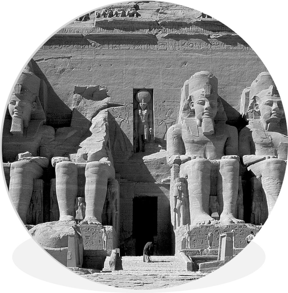 MuchoWow Rundes Wandbild - Runde Bilder Der Tempel von Abu Simbel in schwarz-weiß Ø 30 cm Kreis Wanddekoration Kunststoff - Wandkreis - Wandsch...
