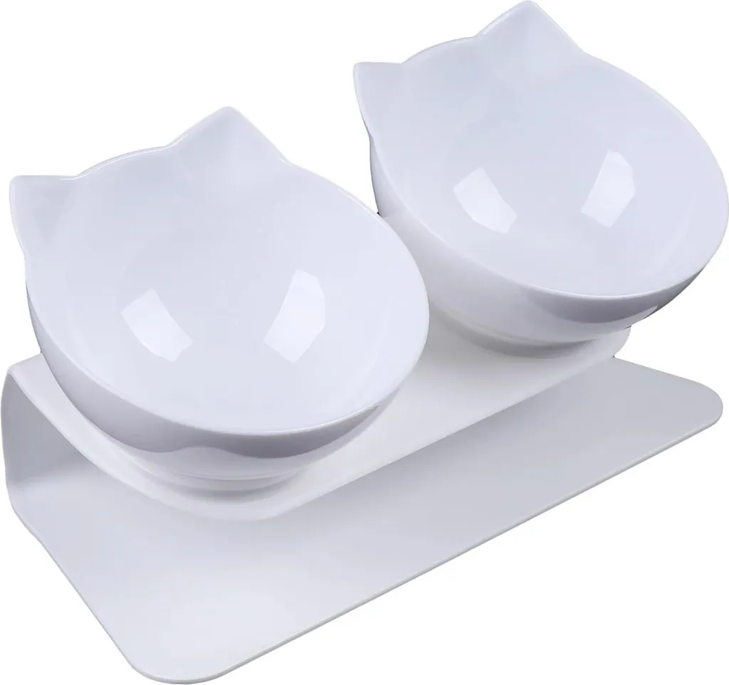 Ciotola Doppia Gatto Orecchie 15° | Protezione Collo e Schiena