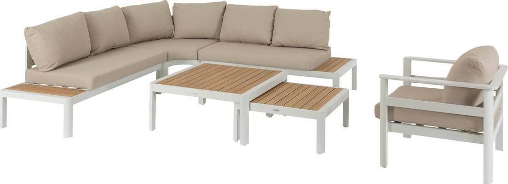 Eck-Loungegruppe PARADIZE Weiß - 6 Plätze - Epoxidbeschichtetes Aluminium - -es Akazienholz - Hespéride