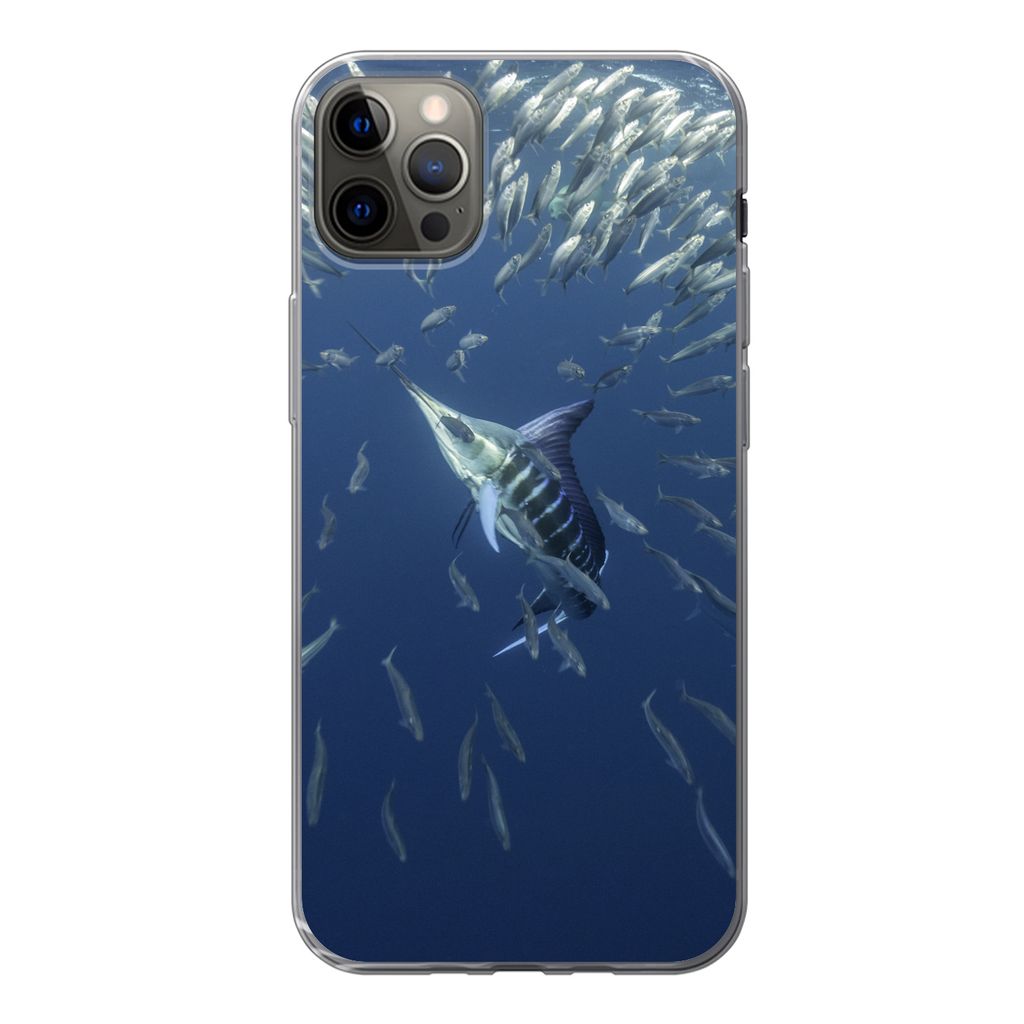MuchoWow Handyhülle Schutzhülle Hülle für iPhone 12 Pro Max Fisch - Schwertfisch - Wasser Silikon Softcase Handy Hülle - Hartschale