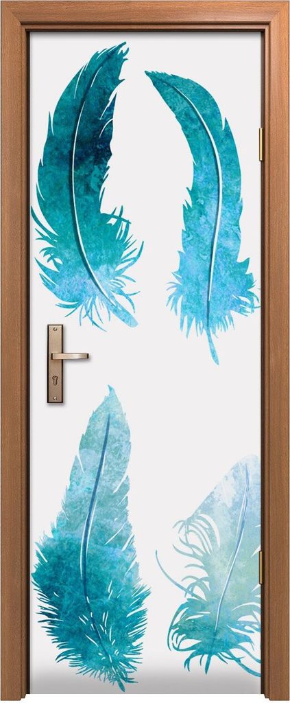 Türposter 70x200 cm Türaufkleber Türtapete Türfolie Klebefolie Wand Kunst Bild Feder Aquarellfarbe