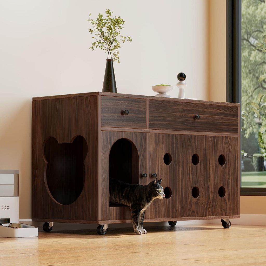 Katzenkloschrank (bewegliche Katzentoilette) – Katzenschrank/Katzenhaus mit abnehmbare Sandablassplatte, geruchsisoliert, ohne Katzenklo, 100×45...