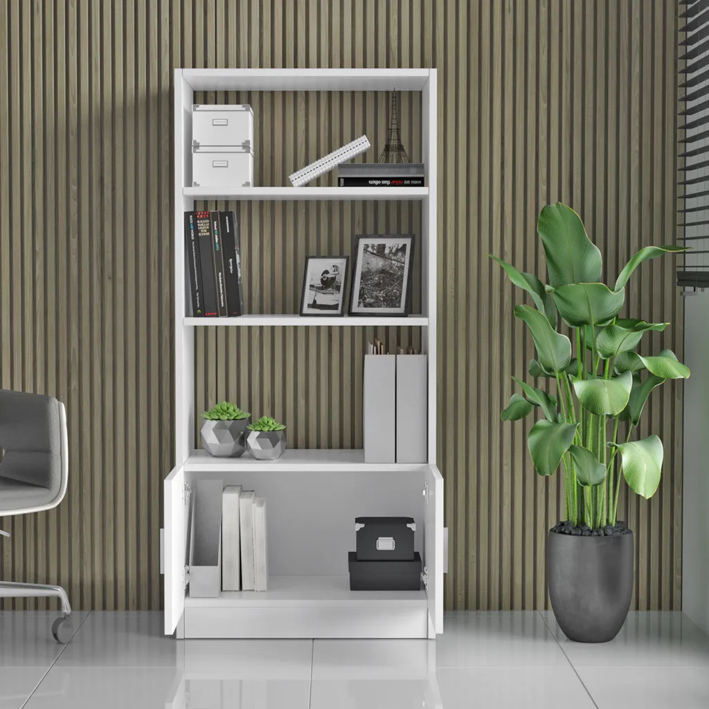 Meuble Bibliothèque Compact Blanc 140cm, Solution Rangement Skye Decor - 4