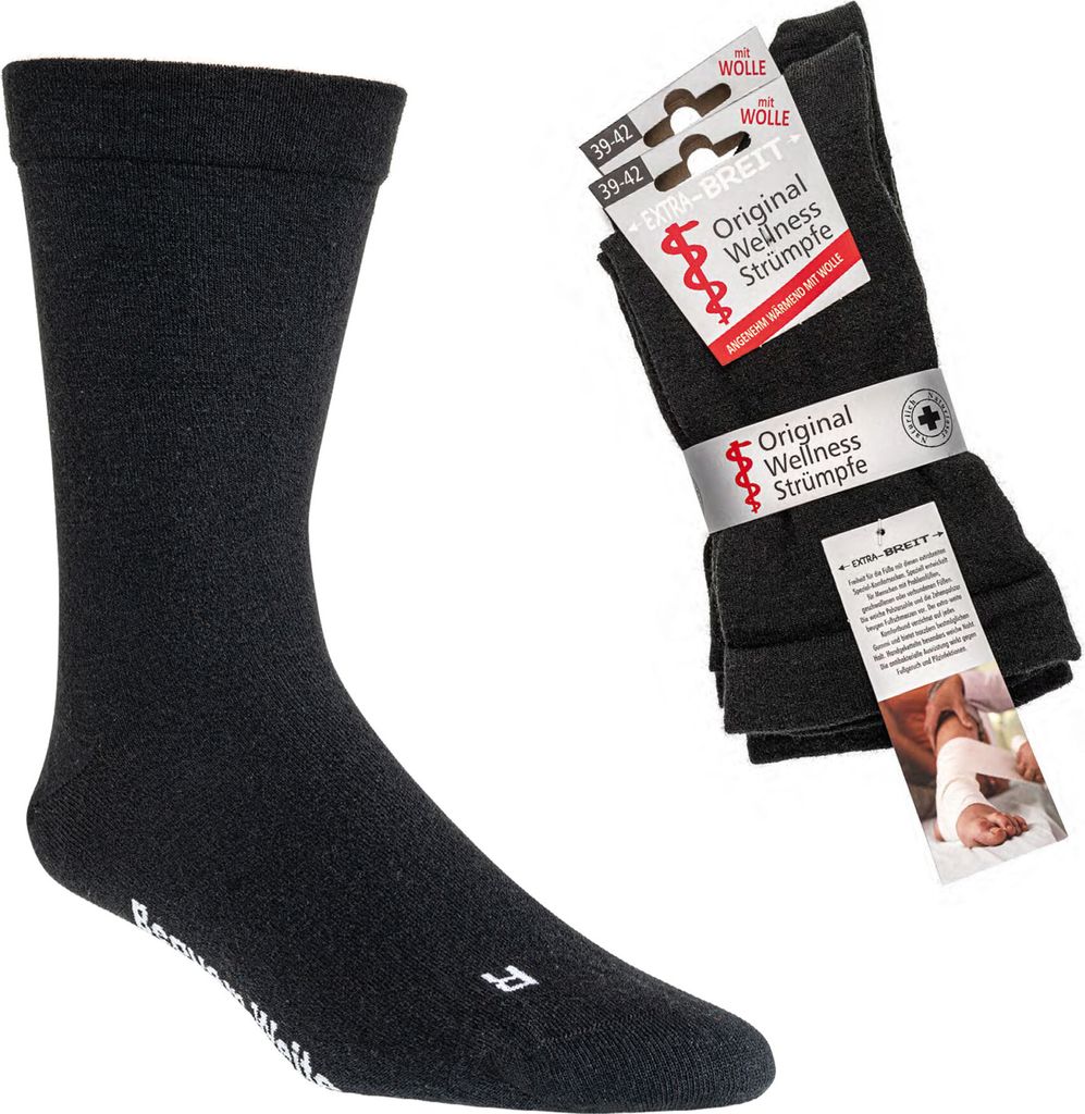 2 Paar Diabetikersocken EXTRA-BREIT weit mit Wolle Zehen Diabetiker Socken Gr. 39-42