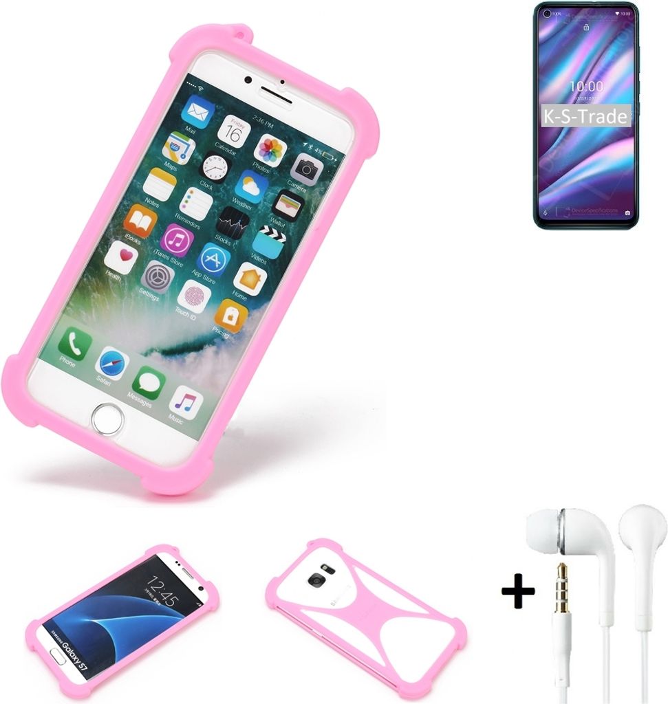 K-S-Trade Bumper + Kopfhörer kompatibel mit Wiko View 5 Handy Hülle Schutzhülle Silikon Schutz Hülle Cover Case Silikoncase Silikonbumper TPU