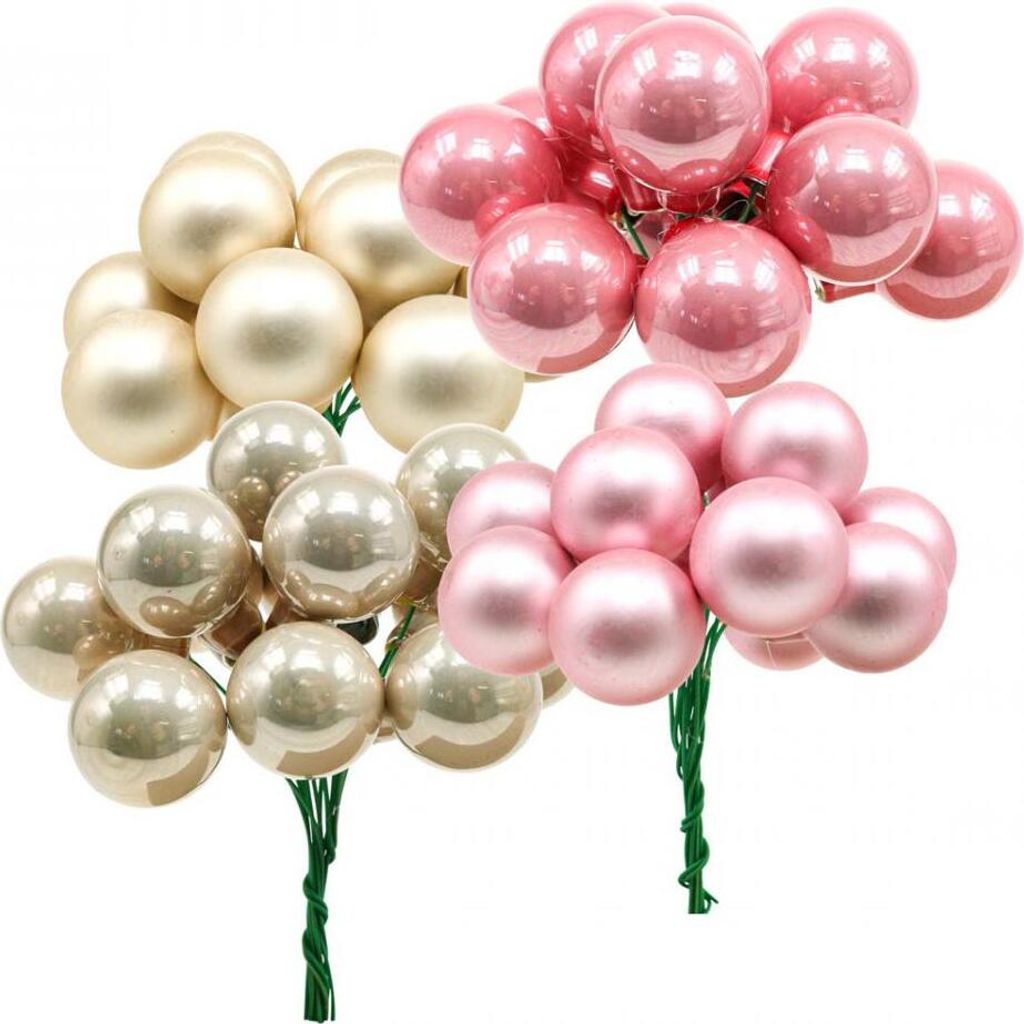 Mini Weihnachtskugeln am Draht 20mm in Rosa und Champagner 140St - Glänzend & Matt für festliche Deko, 140 Stück