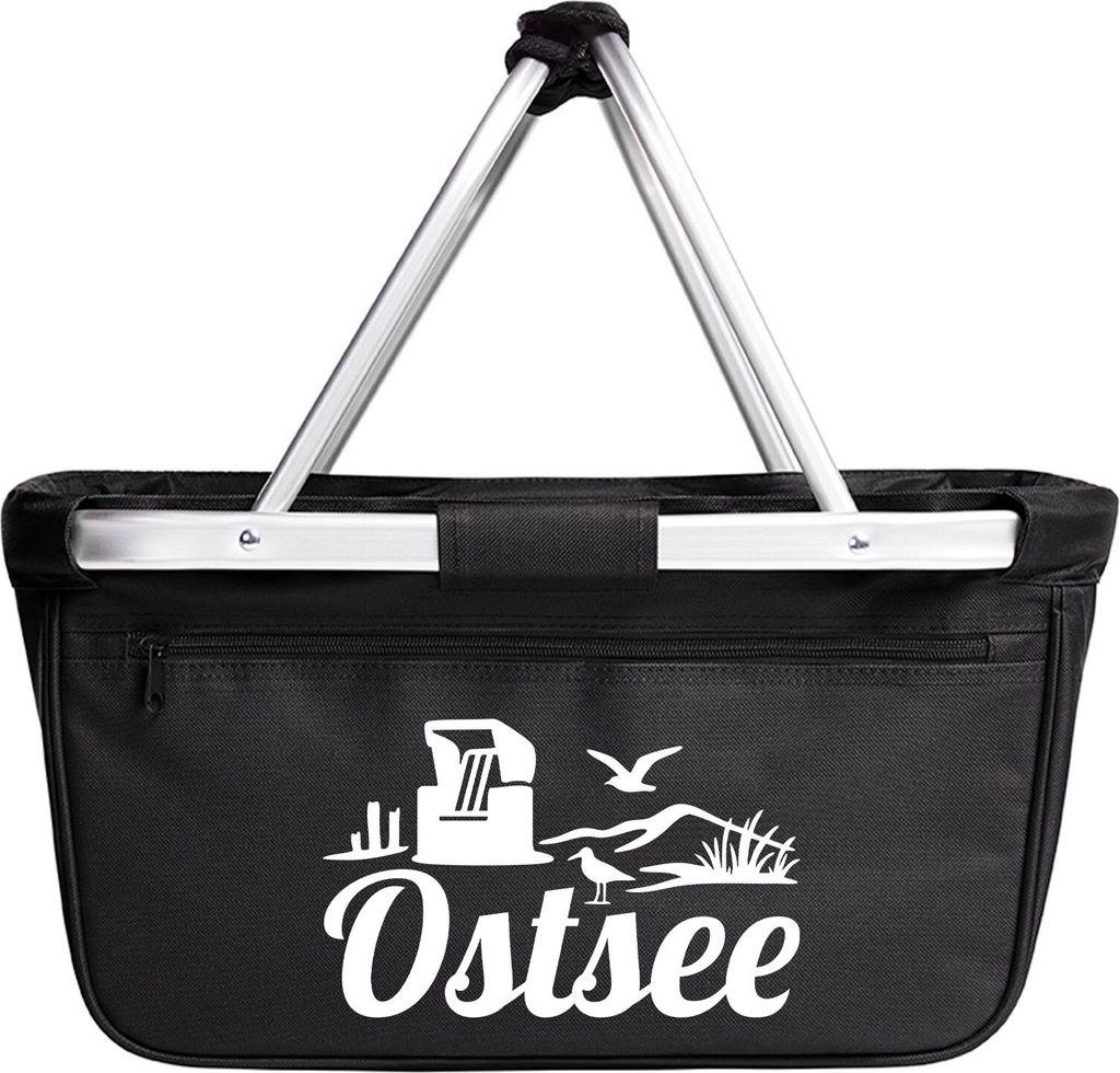 Huuraa Einkaufskorb Ostsee Strandmotiv 20 Liter Black faltbarer Tragekorb Geschenkidee