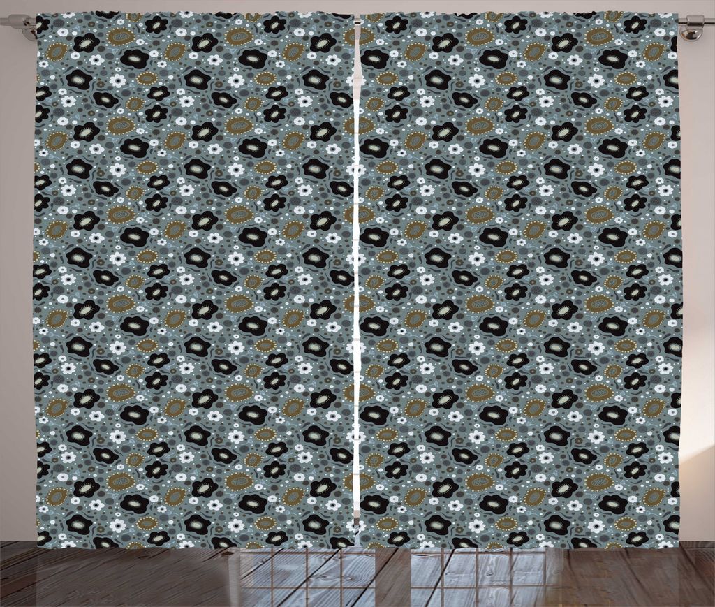 ABAKUHAUS Dusty Blau Rustikaler Vorhang, Retro Botanical Elements, Wohnzimmer Universalband Gardinen mit Schlaufen und Haken, 280 x 175 cm, Blau Gr...