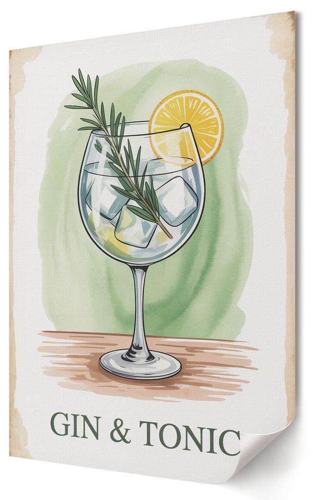 Gin Tonic- Kunstdruck A3 (29x42 cm) - Romantisch, dekorativ, modern- Wandbild für Wohnzimmer Schlafzimmer & Flur, Modernes Poster Wanddeko, Ungerahmt