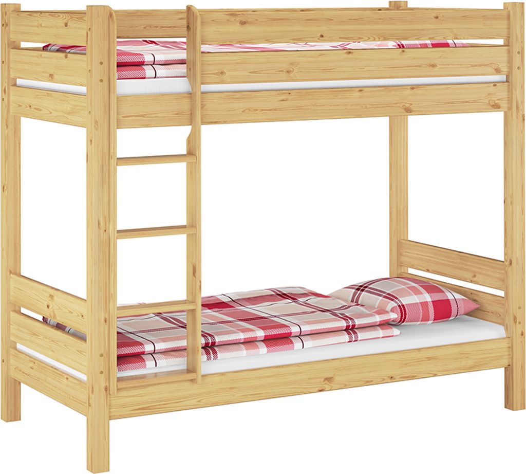Etagenbett extra stabil Kiefer 100x190 Stockbett Nische 100 Zubehör wählbar V-60.16-10-190Rollrost und Matratze inkl.