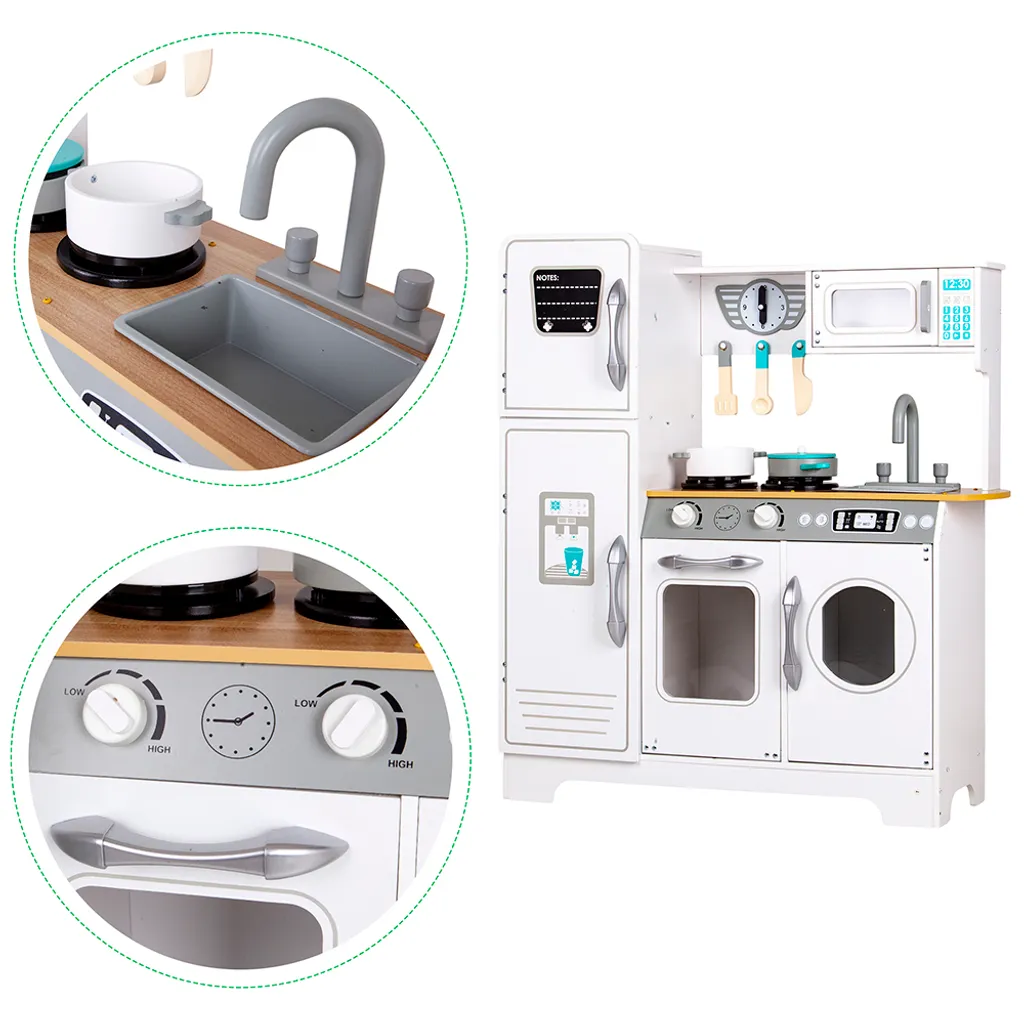 Cuisine enfant bois blanc ECOTOYS : modèle géant avec finitions réalistes - 8