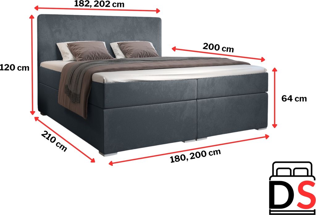 Boxspringbett BOSTON 180x200 cm Velour Paros 6 Dunkelgrau Produktbild 5