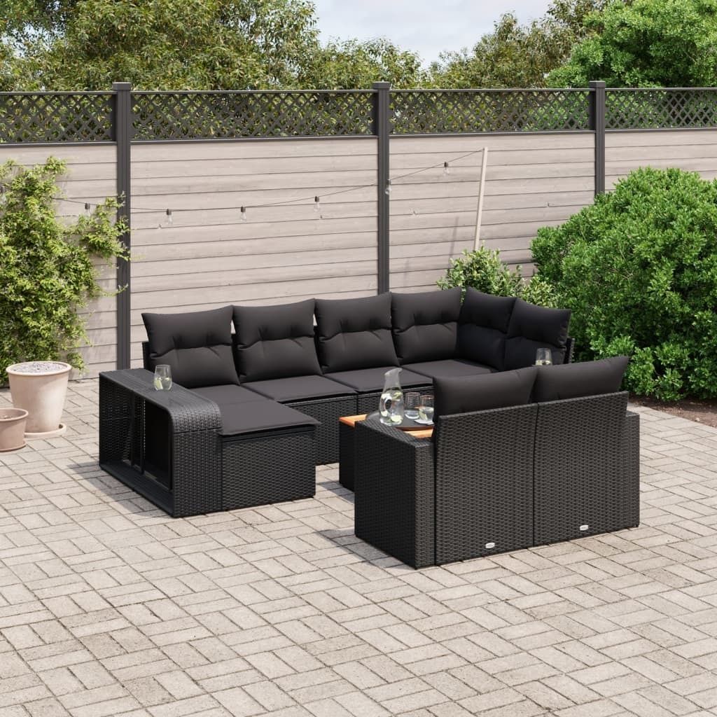 Maison Exclusive - 11-tlg. Garten-Sofagarnitur mit Kissen Schwarz Poly Rattan