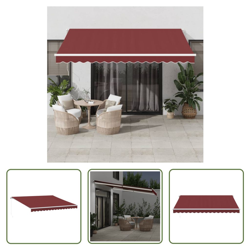The Living Store Markise Manuell mit LED Weinrot 400x350 cm