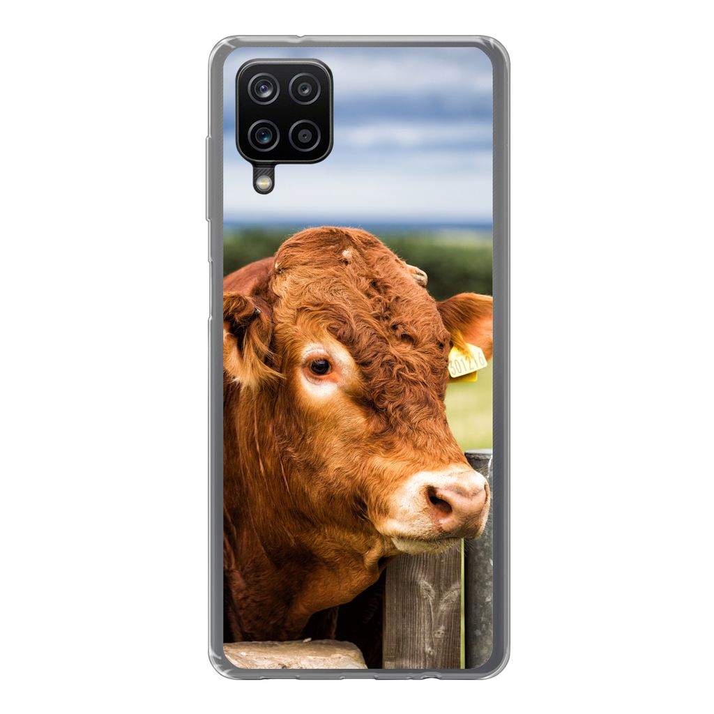MuchoWow Handyhülle Schutzhülle Hülle für Samsung Galaxy A12 Schottischer Highlander - Berg - Zaun Silikon Softcase Handy Hülle - Bild