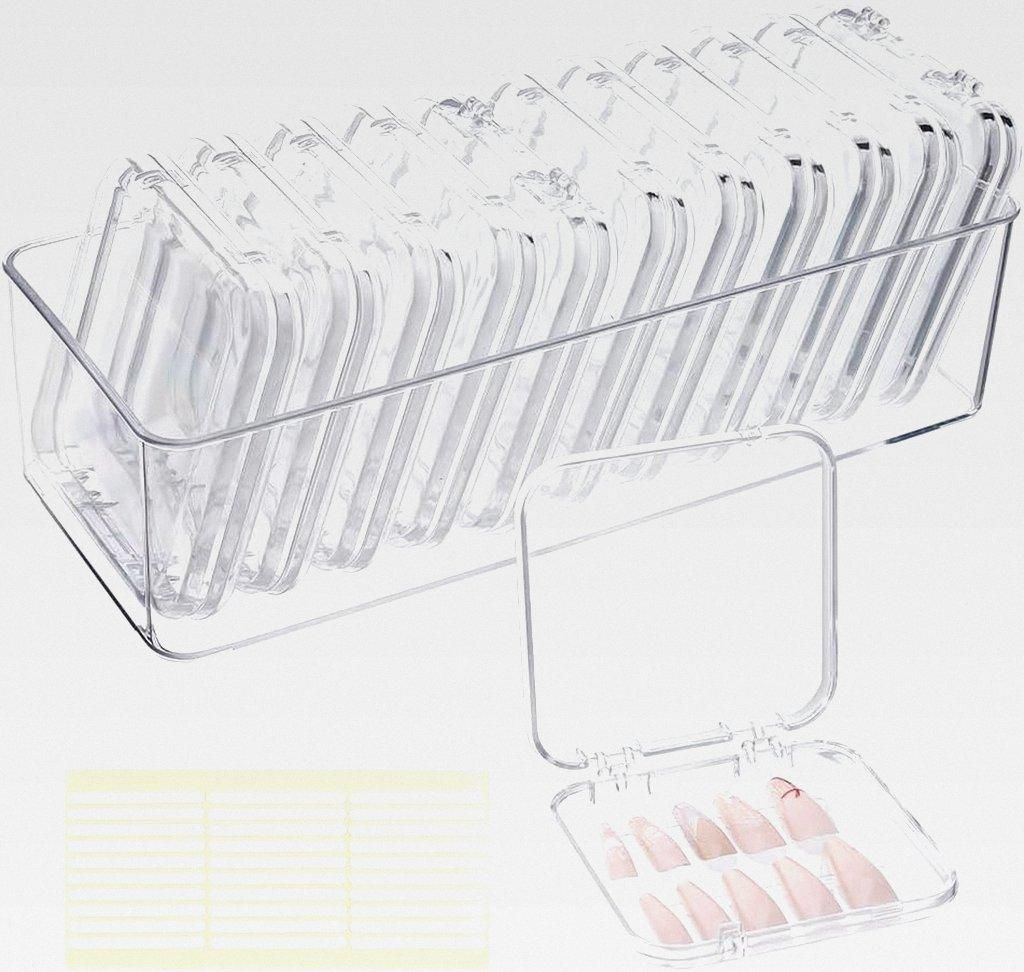 12pcs Nagel Aufbewahrungsbox 8,8x8,5cm Nagelverpackungs-Organizer Perlen Organizer Box Acryl-Vitrine mit 30pcs Klebestreifen für Frauen Nagelkunst...
