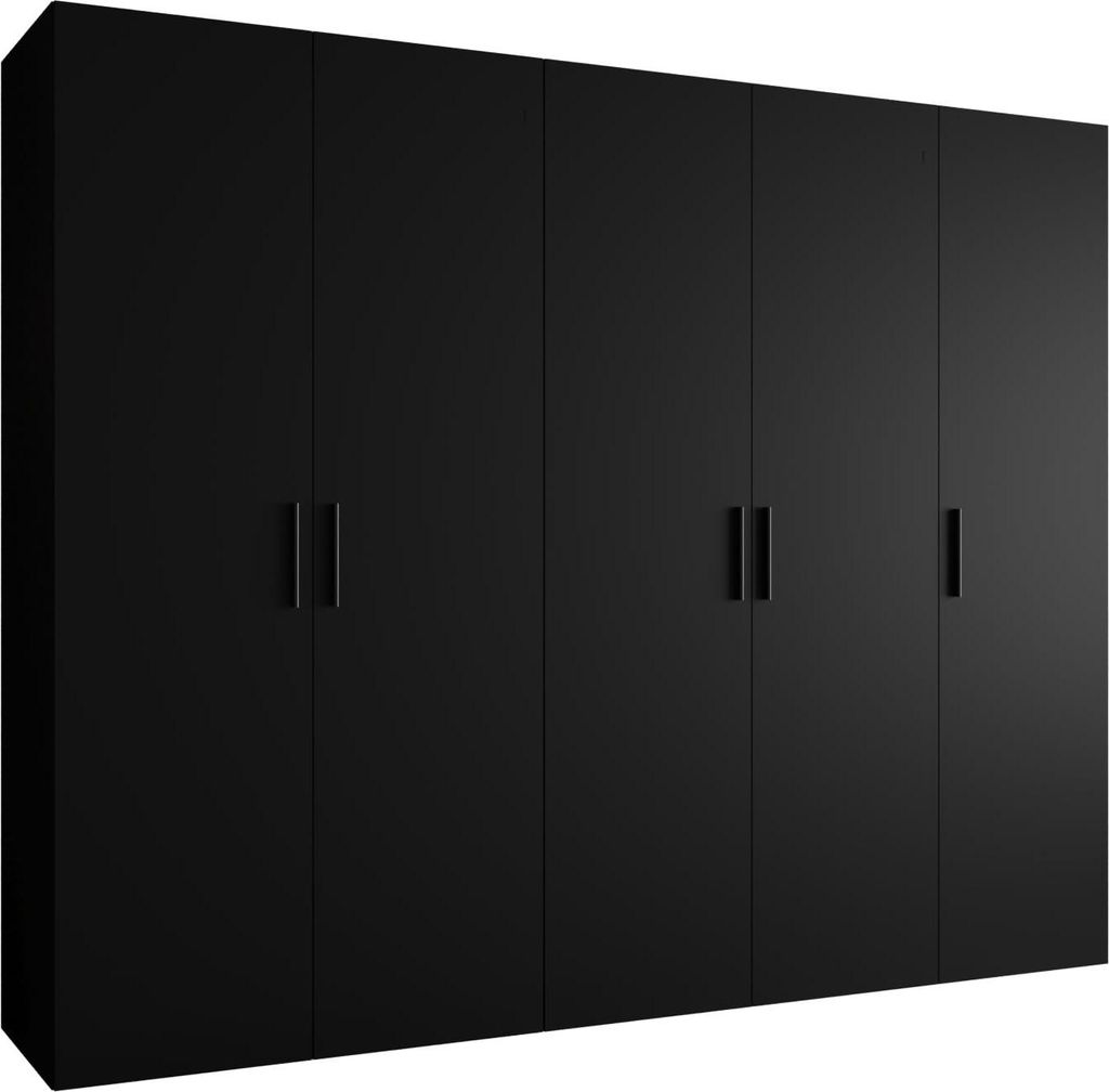 MEBLE KRYSPOL Schrank 250x202x52 cm mit Kleiderstange, 5xTür, BARI, Schwarz, Griff Schwarz