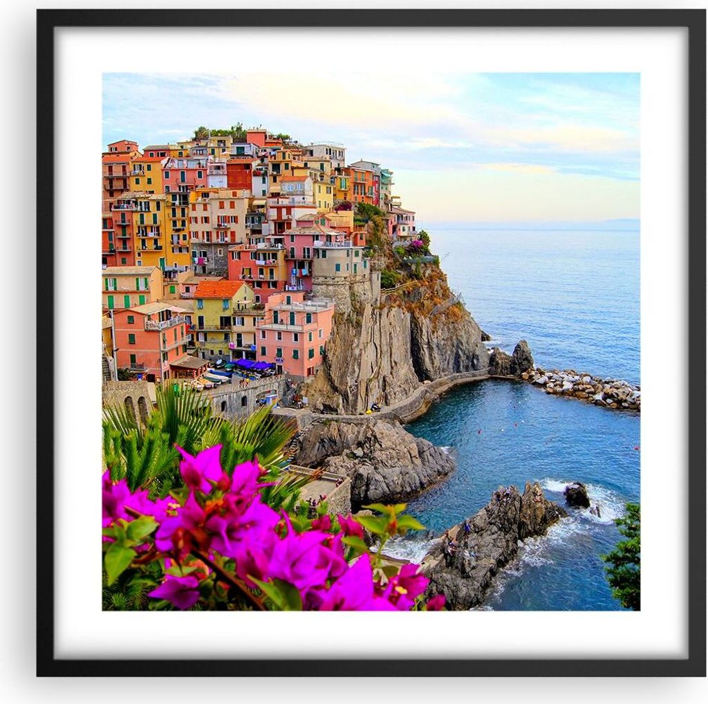 Gerahmtes Poster - Schwarzer Rahmen - Italien küste felsen landschaft - 50x50 cm - Wand Bild - Wanddeko - Wandbilder - Wandposter - Bilderrahmen -...