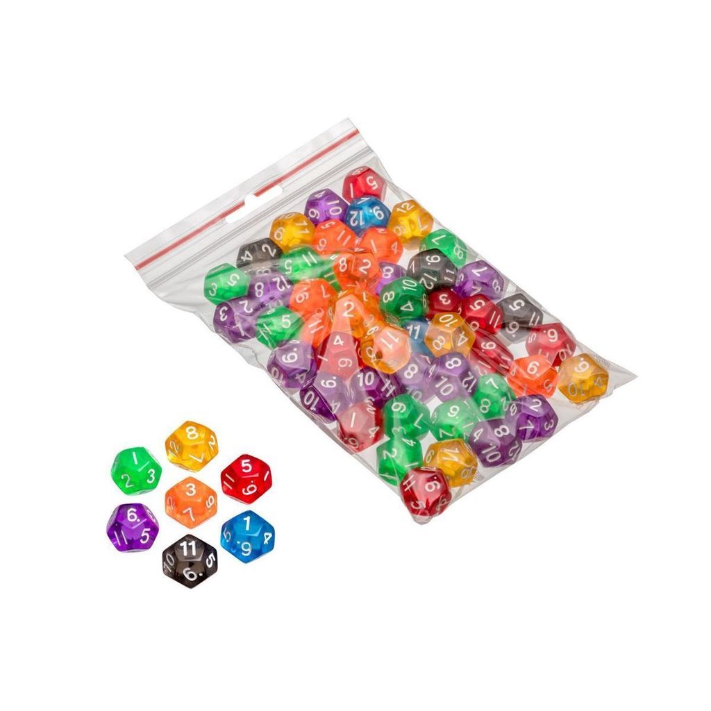 Philos 7550 - Würfel, 12-seitig, 50er-Beutel, transparent, bunt gemischt
