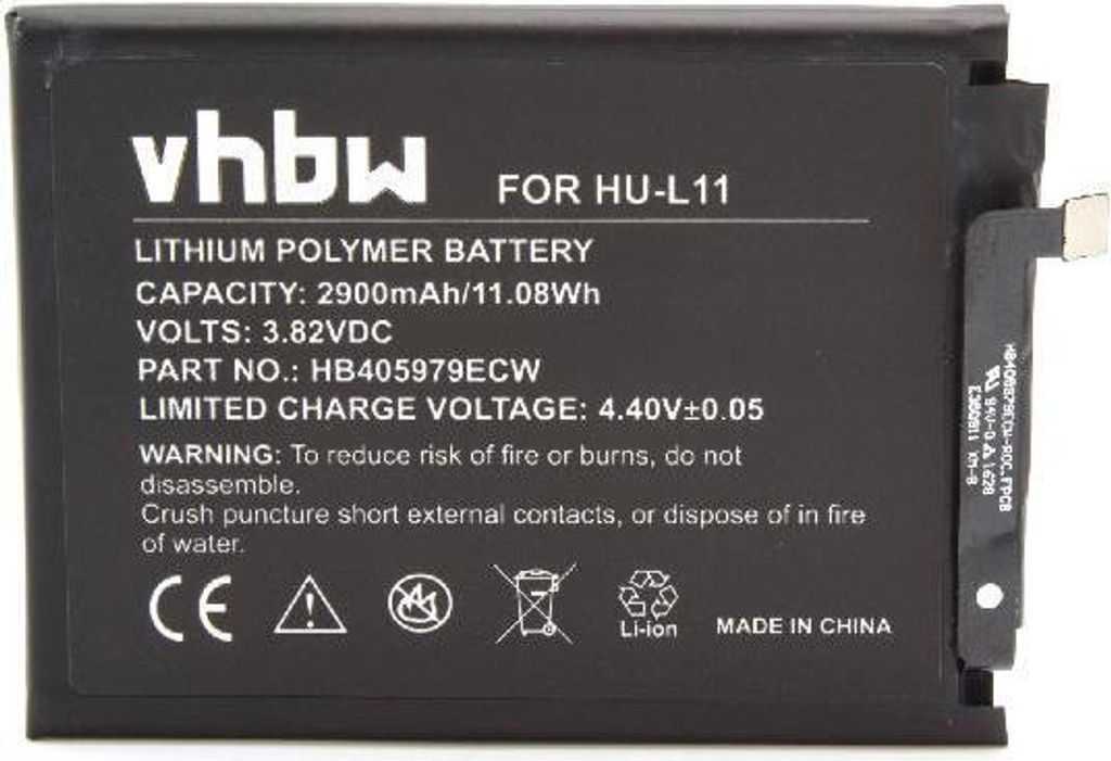 vhbw Akku Ersatz für Huawei HB405979ECW für Handy Smartphone Telefon (2900 mAh, 3,82 V, Li-Polymer)