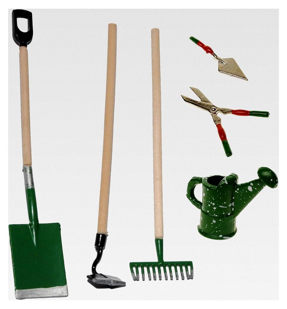 6-teilige Miniatur-Gartengeräte-Set - Metall/Gusseisen - Maßstab 1:12 - Diorama