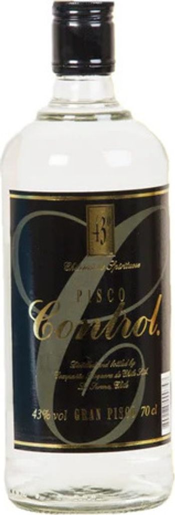 A clear shot of a bottle of Pisco Control Gran Pisco.