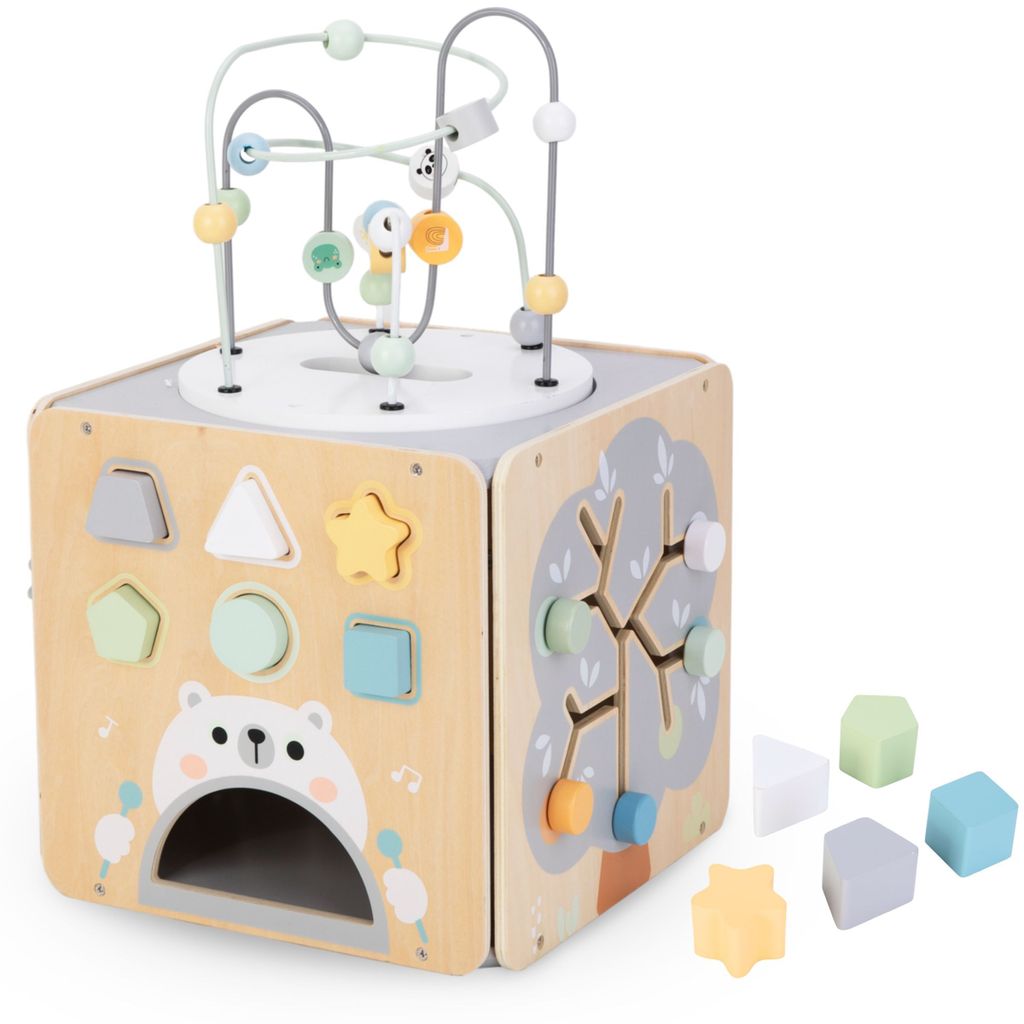 Duża drewniana kostka aktywności z pętlą - Montessori Zdjęcie produktu 