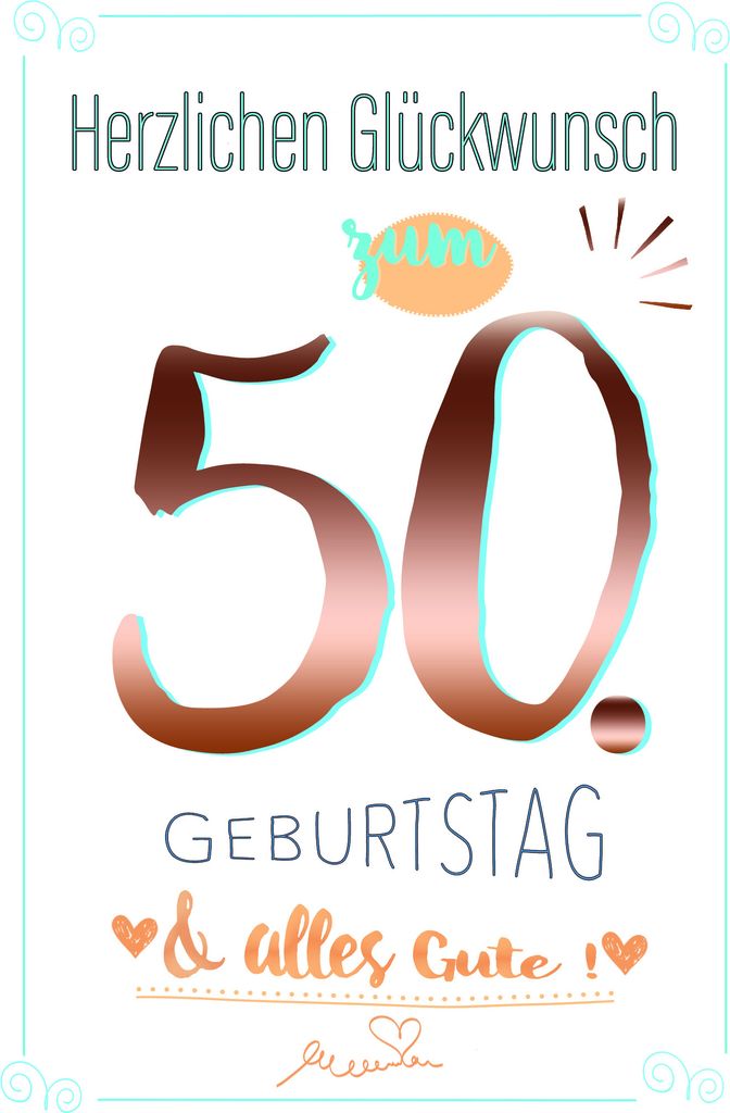 50. Geburtstag - Karte mit Umschlag - mit Kupferfolie