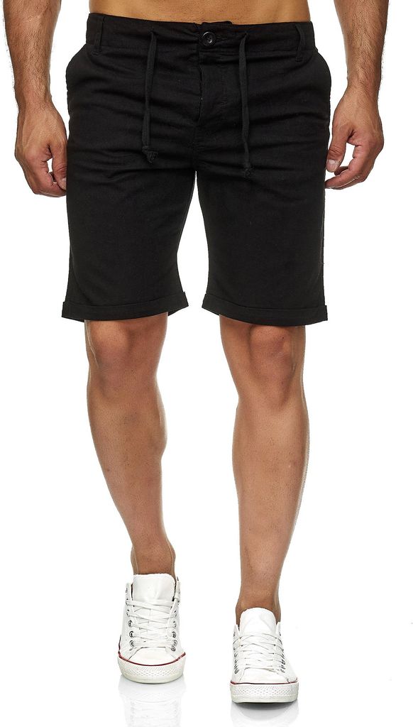 Reslad Leinenhose Kurze Hose Herren Leinen-Shorts lässige Männer Freizeithose Strandhose Stoffhose Sommer-Shorts RS-3002 Schwarz S