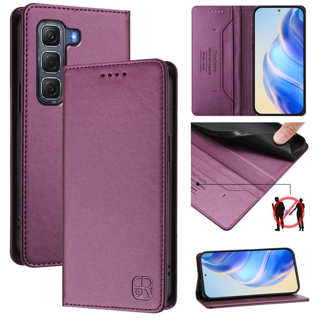 Lederhülle für Infinix Hot 60 Pro Hülle Flip Brieftasche Kartenfächern Ständer Schutzhülle Lila