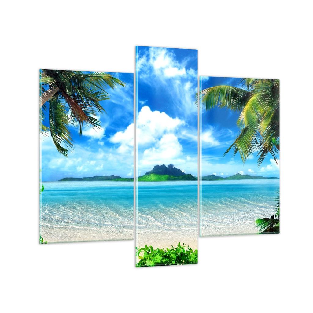 Bilder auf glas - Strand Urlaub Insel Palme - 95x80cm - Glasbilder - Wandbilder - Kunstdruck - zum Aufhängen bereit - Wanddekoration aus Glas - Gl...