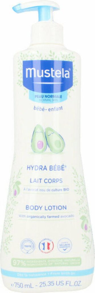 A bottle of Mustela Hydra Bebe Body Lotion.