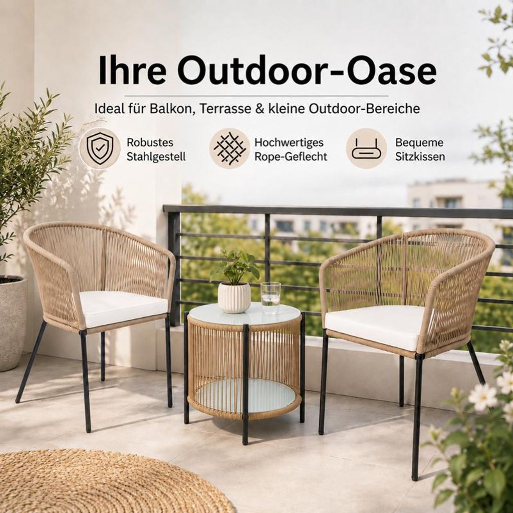 Balkonset Gartenset Bistro Set Gartenmöbel Set Outdoor Rope
