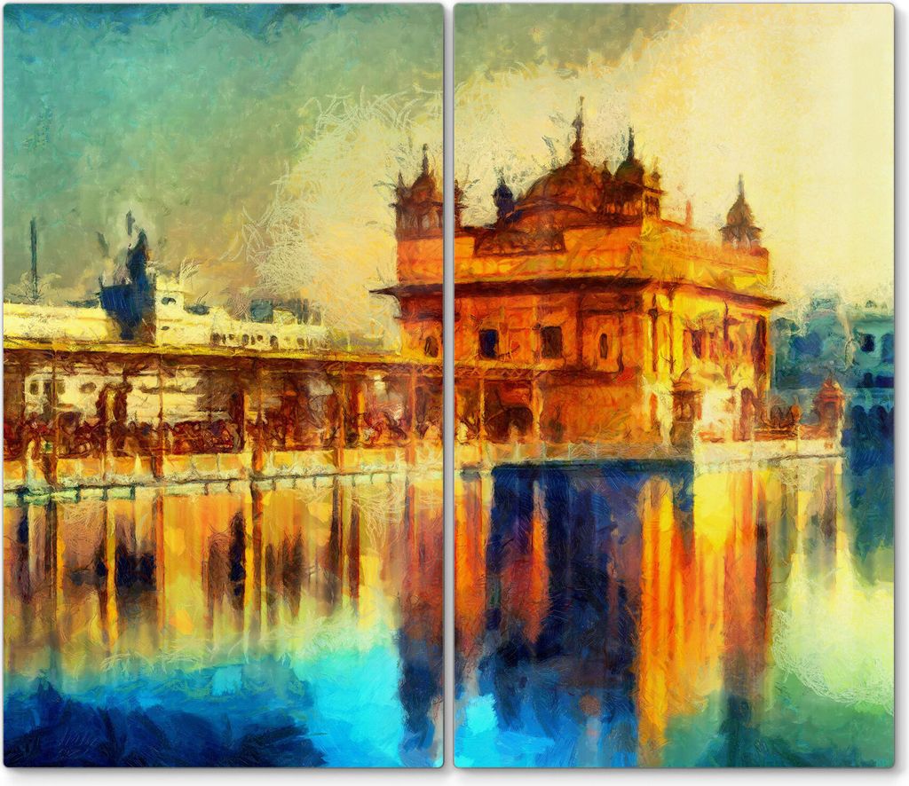 DEQORI Herdabdeckplatte Glas 2-tlg 'Hari Mandir Tempel' Herd Abdeckung Küche