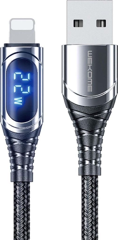Wekome, USB-A auf Lightning Kabel 6A 1m Sakin Serie Schnellladen Display, Schwarz / Silber