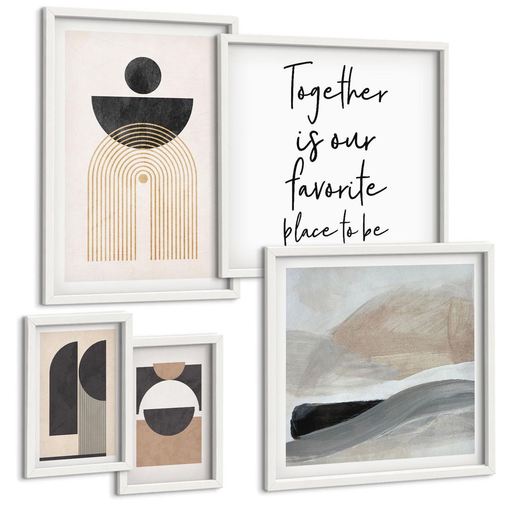 Bilder Set 5-teilig im Goldrahmen Rahmen – Wandbilder 5 Stück – gerahmte Poster für Wohnzimmer, Schlafzimmer und Flur – 50x50 cm - 40x60 cm...