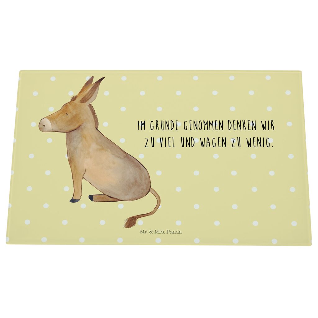 Mr. & Mrs. Panda Hackbrett Esel - Gelb Pastell - Geschenk, Schneidebrett Glas, Schneideplatte, Weisheit, Glasbrett, Mut, Tapferkeit, Ziel, Schneidp...