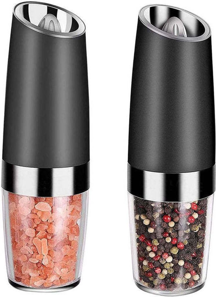 ZELURXX 2 x Elektrisches Salz und Pfeffermühle Set, Schwerkraft, blaues LED-Licht, Schwarz