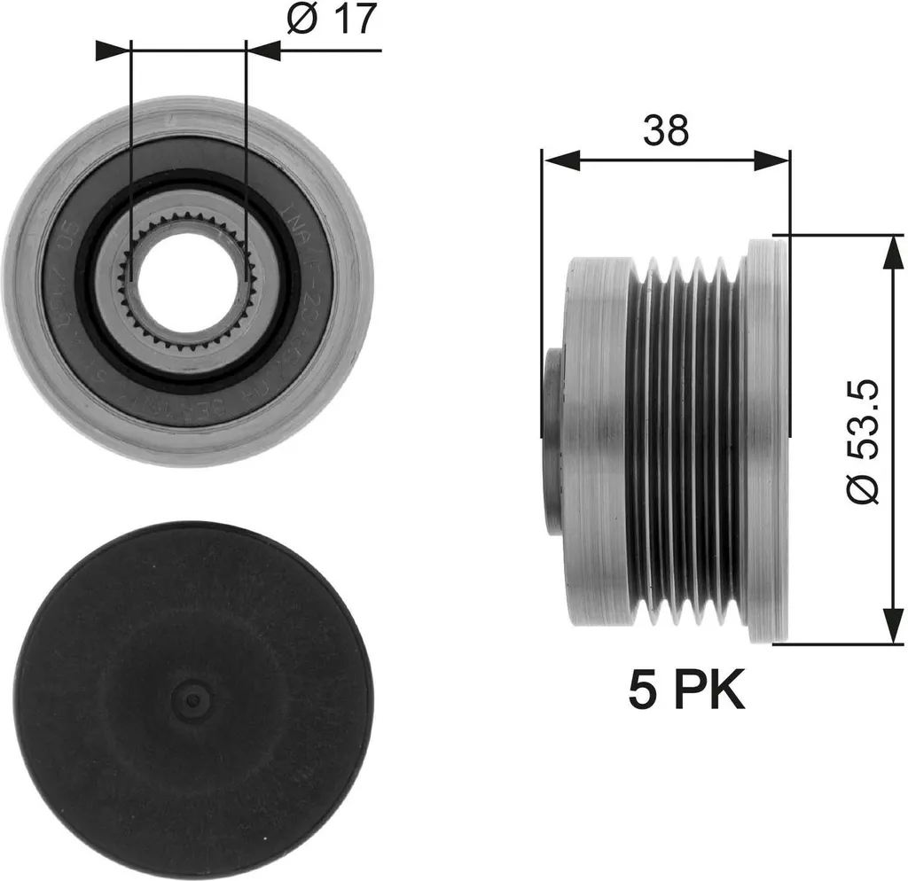 GATES OAP7082 - Puleggia alternatore di primo equipaggiamento MW31251073 per Primastar (X83), Movano (X70), Vivaro (J7), Vivaro (F7), Vivaro A (E7), Vivaro A (X83), Megane II, Trafic II (JL), Trafic II (FL), Trafic II (EL), S40 I (644), V40 (645)