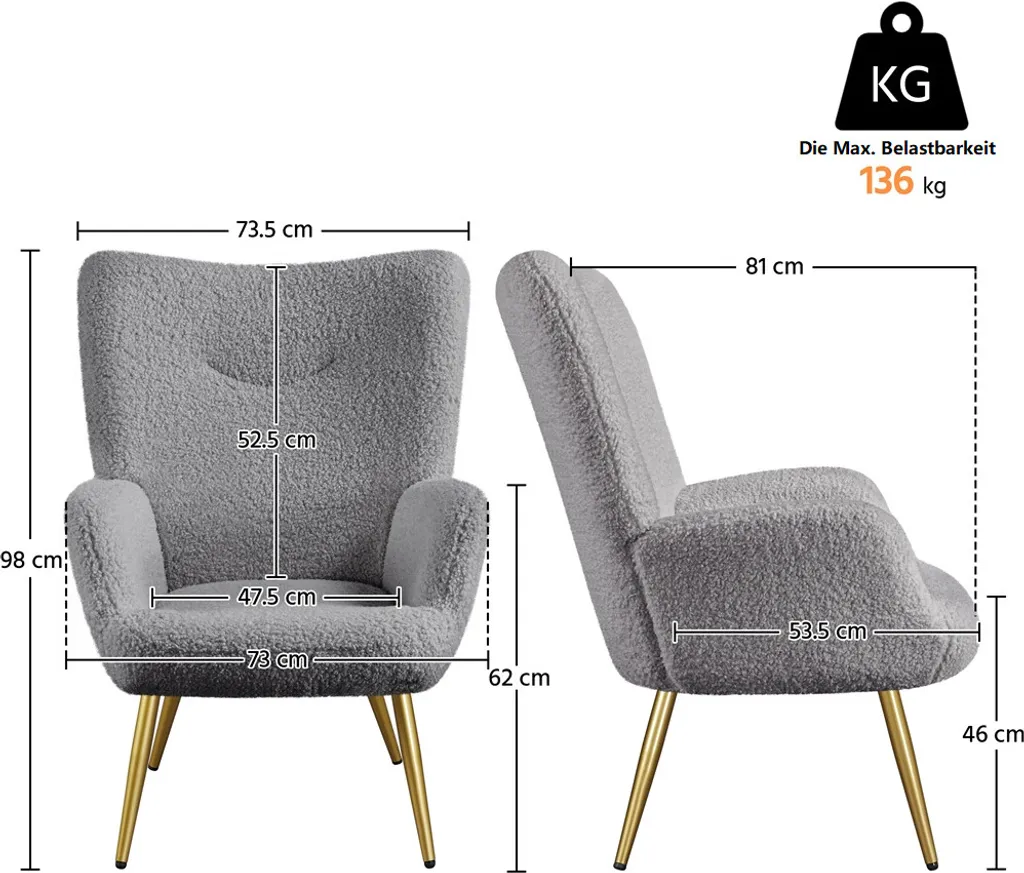 Siège de bureau gris 592303 avec dossier haut et piètement en métal - 5