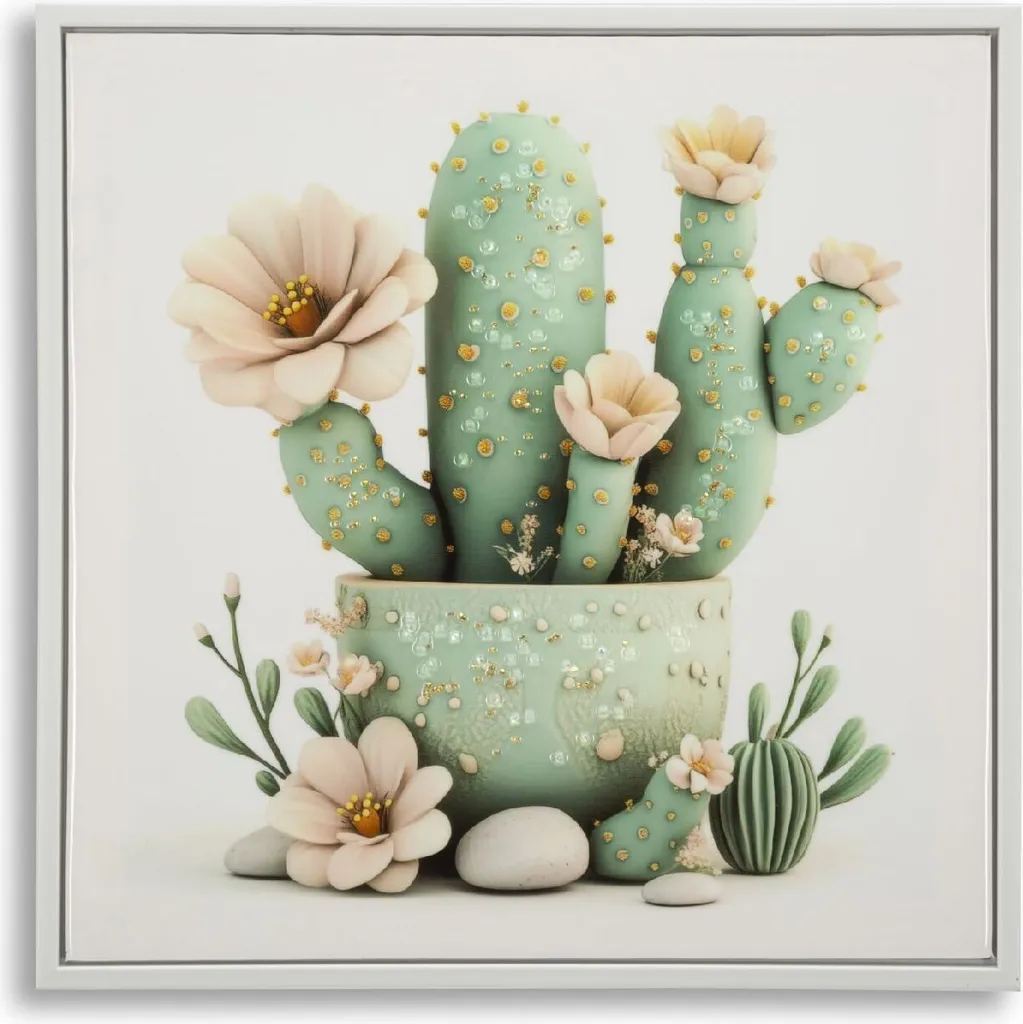 Mauro Ferretti Tableau sur Toile Vase Cactus Multicolore Cadre 40x40 cm