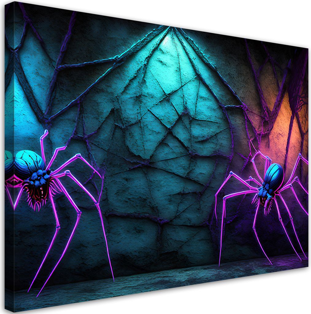 Leinwandbild Spinnen Neon Abstrakt 90x60 Feeby Violett bild für die wand bereit zum aufhängen