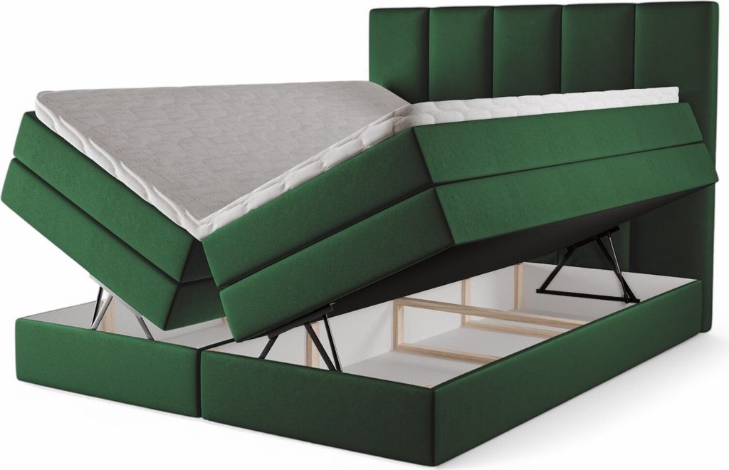 Kontinentales Boxspringbett Agentha 160x200 – Polsterbett mit Bettkasten, 3 Matratzen, elegantes Stauraumbett, Boxspringbetten Samt Piano 26