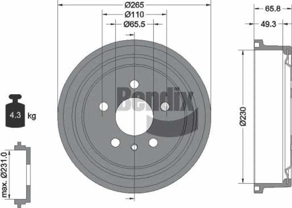 Tambour de frein pour réparation train arrière Opel Vectra B Bendix