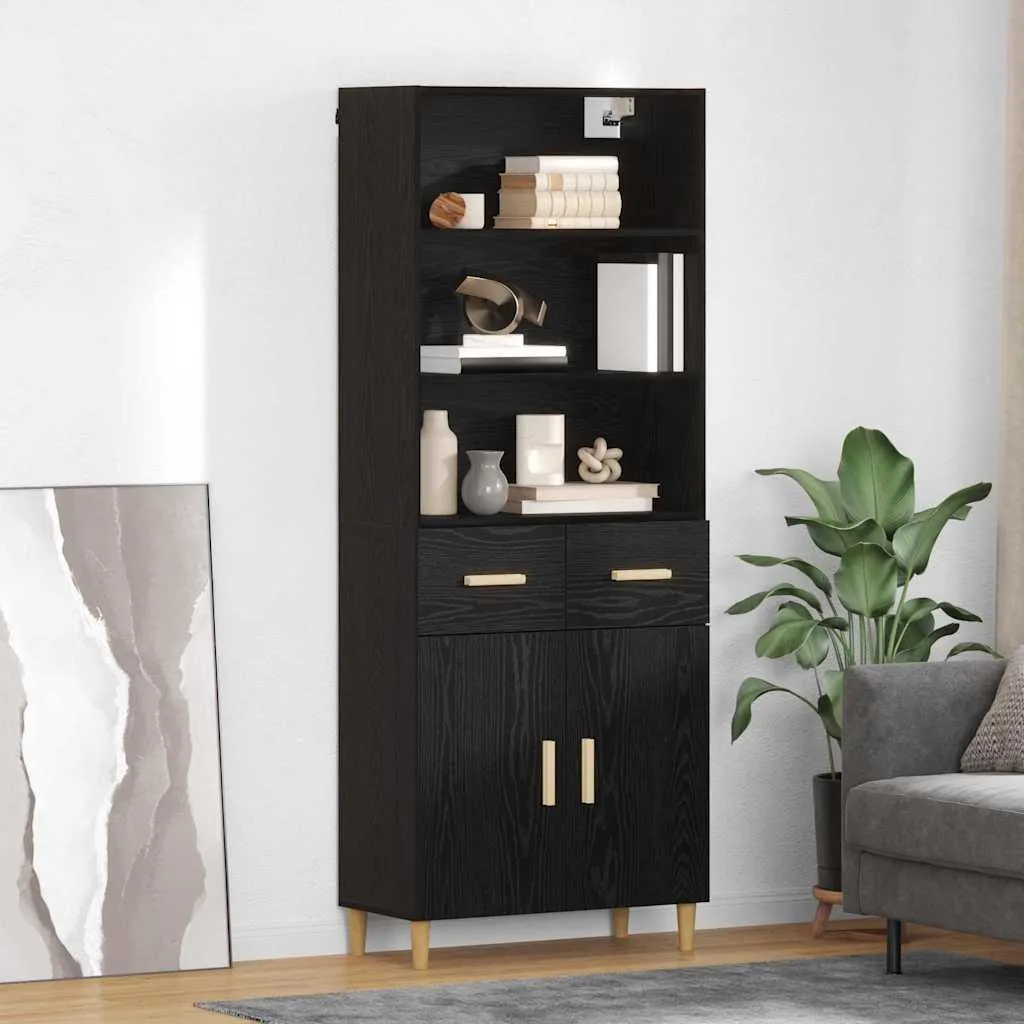 vidaXL Mobile Alto Buffet 2 Pezzi Nero Rovere - 180cm di Ordine