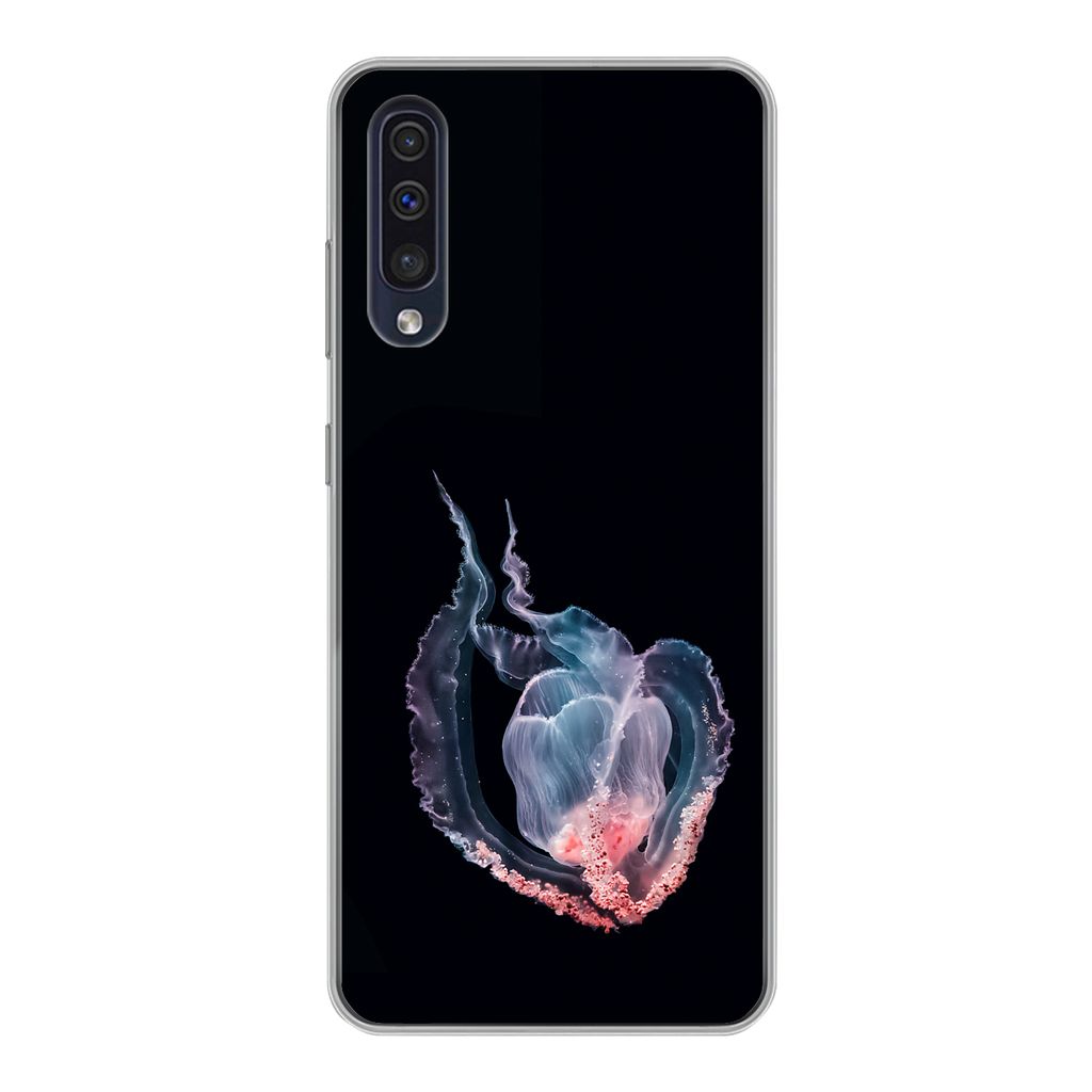 MuchoWow Handyhülle Schutzhülle Hülle für Samsung Galaxy A30s Quallen - Meerestiere - Schwarz Silikon Softcase Handy Hülle - Karteninhaber