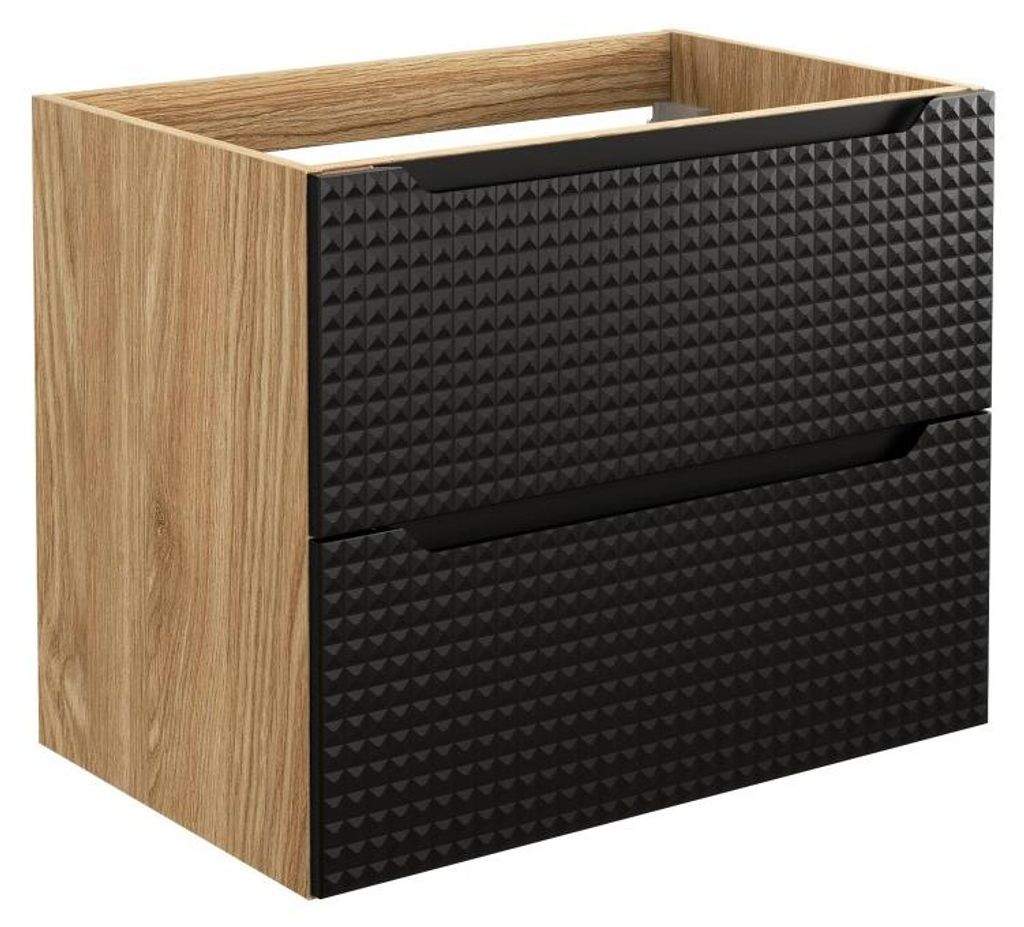 Waschtischunterschrank VELNIA – 2 Schubladen – 70 cm – Farbe helles Eichenholz und Schwarz – Zum Aufhängen